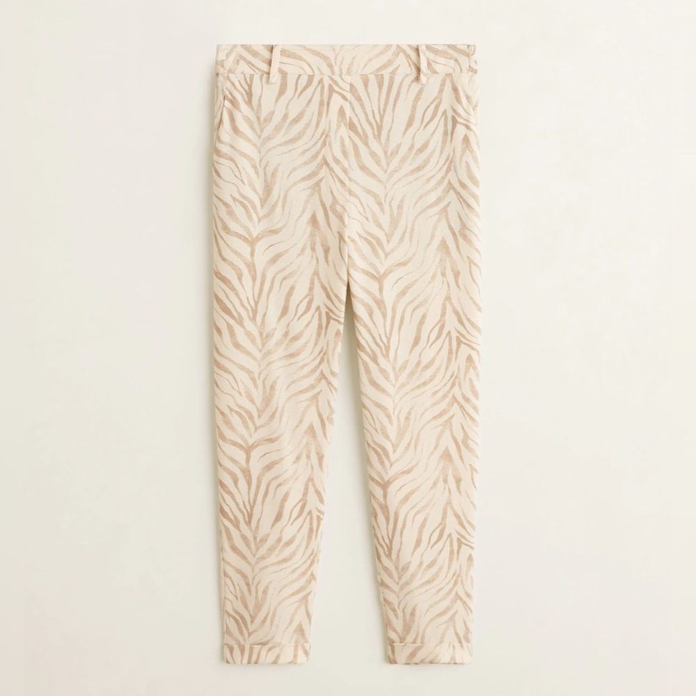 SOLD - Mango MNG Off-White Linen Animal Print Suit Trouser Pants M